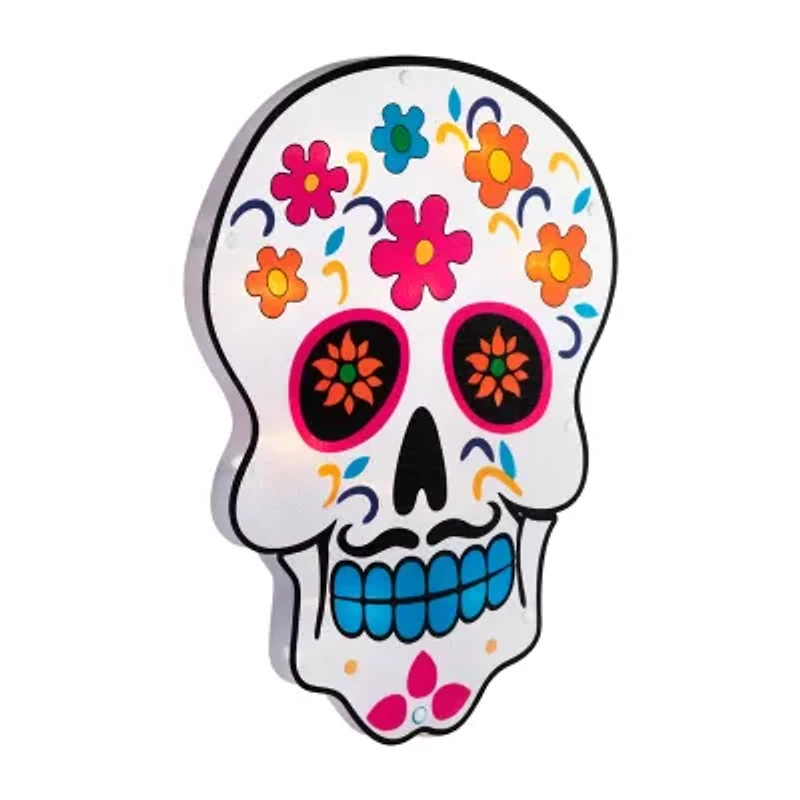 Northlight 15in Lighted Day Of The Dead Sugar Skull Decorative Lantern