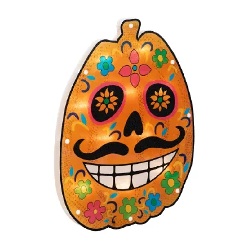 Northlight 15in Lighted Sugar Skull Pumpkin Decorative Lantern