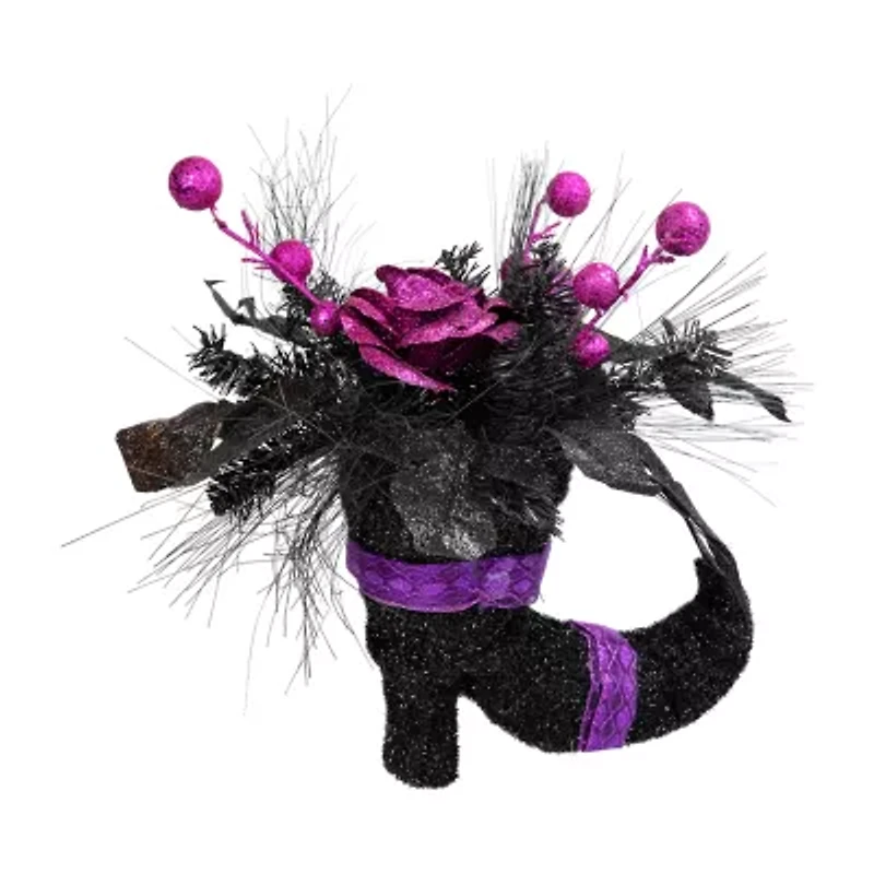 Northlight 12in Black Witch'S Boot With Purple Roses Halloween Tabletop Decor