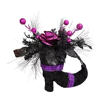 Northlight 12in Black Witch'S Boot With Purple Roses Halloween Tabletop Decor
