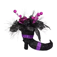 Northlight 12in Black Witch'S Boot With Purple Roses Halloween Tabletop Decor