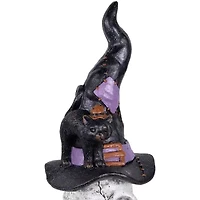 Northlight 22.75in Skull In Witch Hat With Black Cat Halloween Tabletop Decor
