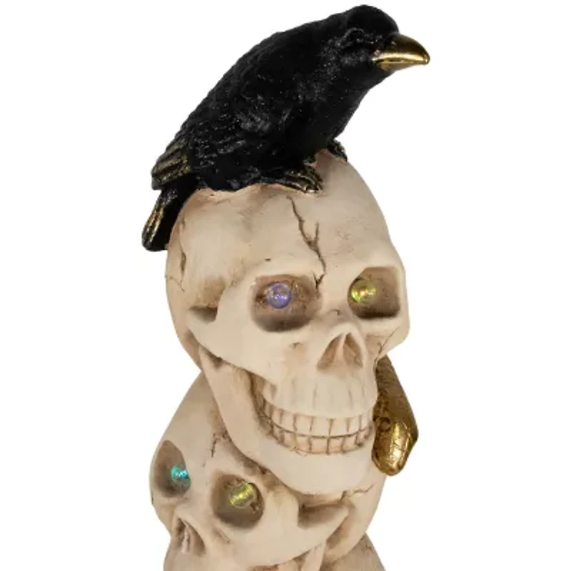 Northlight 27.5in Led Lighted Skull Tower With Raven Lighted Halloween Tabletop Decor