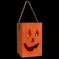 Northlight 8in Large Orange Wood Jack O Lantern Halloween Tabletop Decor