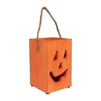 Northlight 8in Large Orange Wood Jack O Lantern Halloween Tabletop Decor