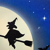 Northlight Fiber Optic Led Witch In Moon Canvas Art