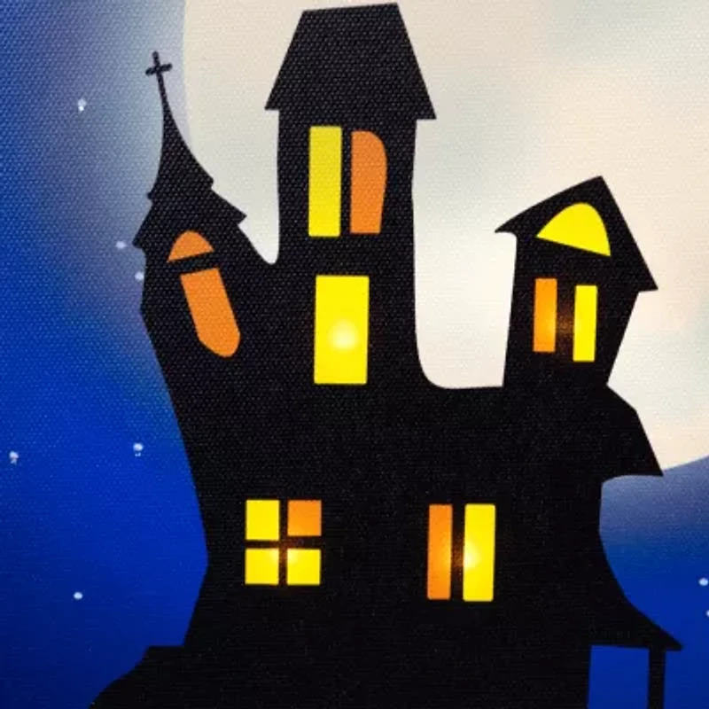 Northlight Fiber Optic Led Witch In Moon Canvas Art
