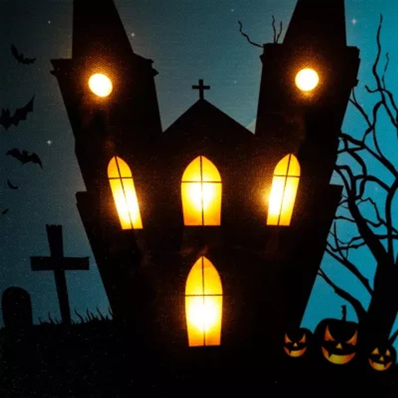 Northlight Led Eerie Chuch In Cemetery Canvas Art