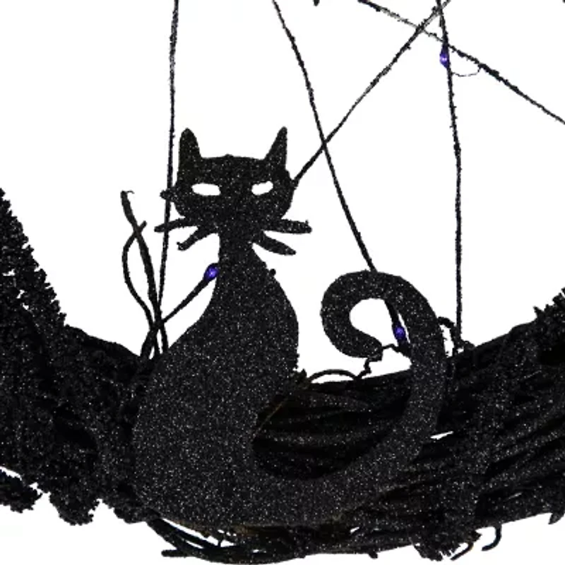 Northlight 13in Led Black Twig With Bats Wreath