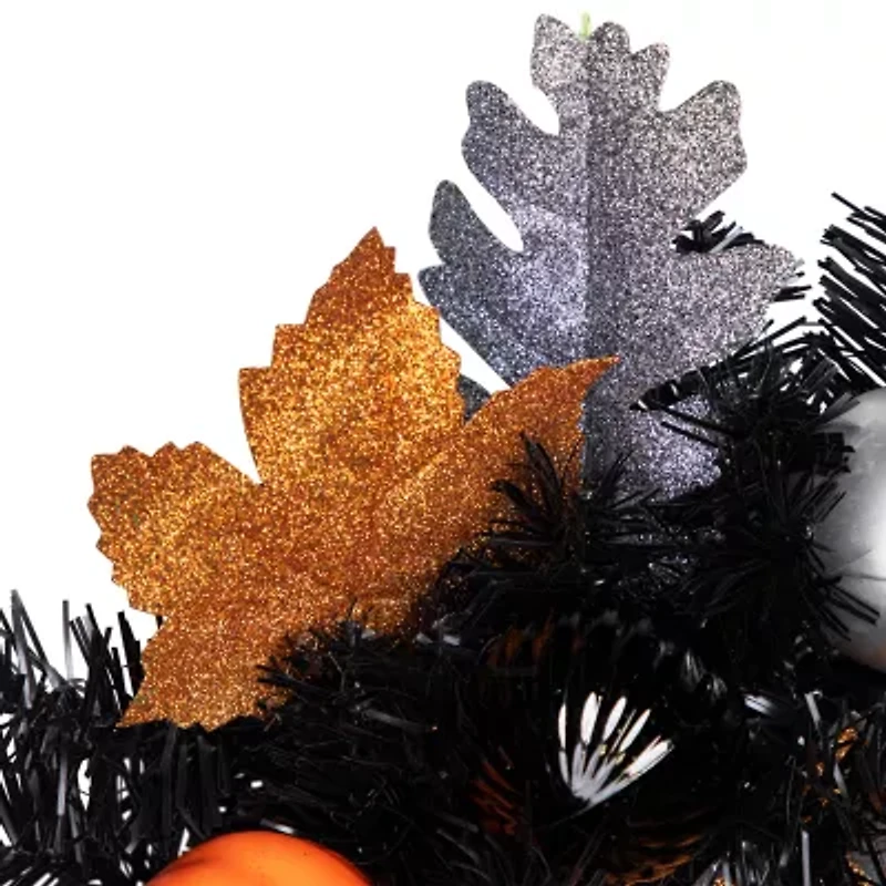 Northlight 24in Orange And Black Haunted House Wreath