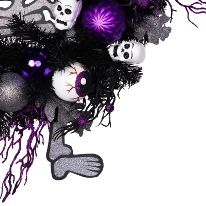 Northlight 24in Purple And Black Skeleton Pine Wreath
