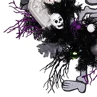 Northlight 24in Purple And Black Skeleton Pine Wreath