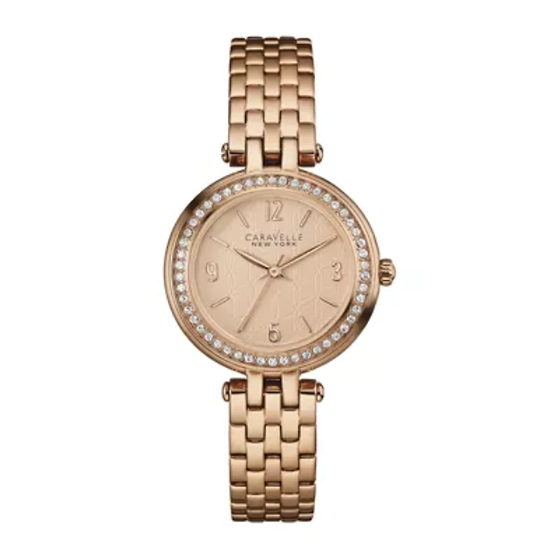 Caravelle New York® Womens Crystal-Accent Rose-Tone Stainless Steel Watch 44L175
