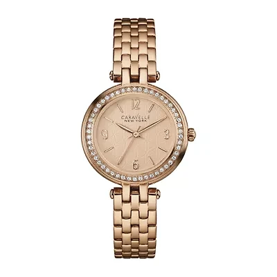 Caravelle New York® Womens Crystal-Accent Rose-Tone Stainless Steel Watch 44L175