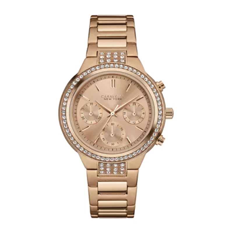 Caravelle New York® Womens Crystal-Accent Rose-Tone Stainless Steel Watch 44L180