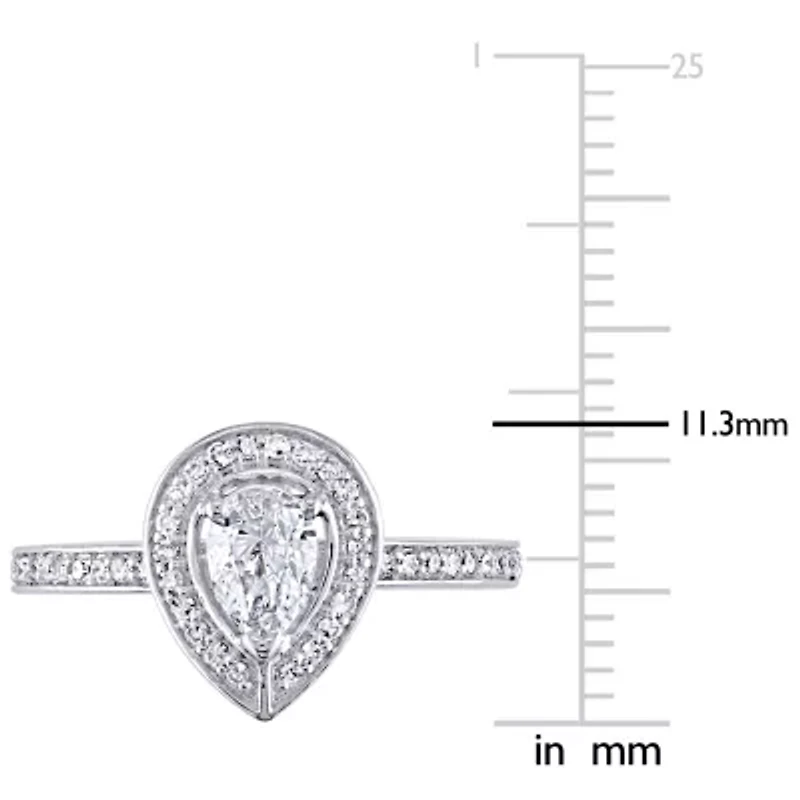 Womens 5/8 CT. T.W. Natural White Diamond 14K Gold Pear Halo Engagement Ring