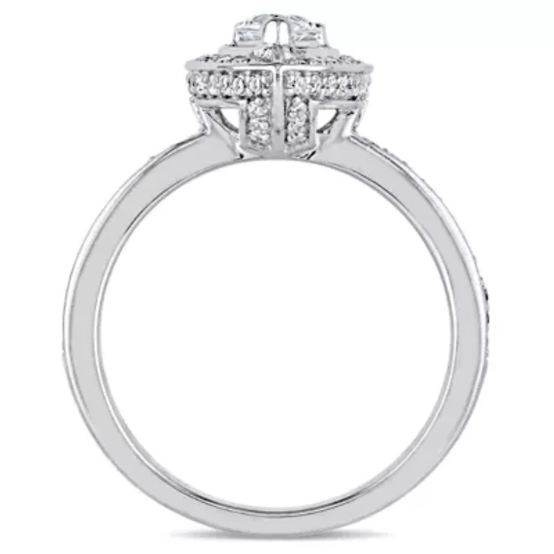 Womens 5/8 CT. T.W. Natural White Diamond 14K Gold Pear Halo Engagement Ring