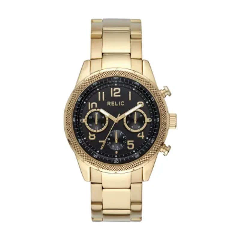 Relic By Fossil Mens Multi-Function Gold Tone Stainless Steel Bracelet Watch Zr15957