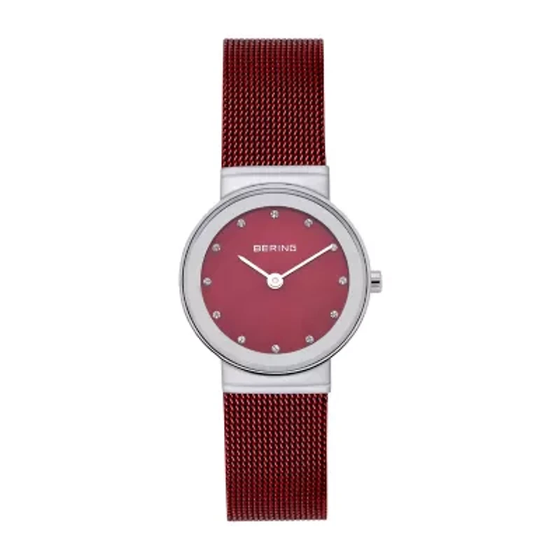 Bering Womens Crystal Accent Red Stainless Steel Bracelet Watch 10126-303