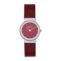 Bering Womens Crystal Accent Red Stainless Steel Bracelet Watch 10126-303