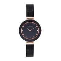 Bering Womens Crystal Accent Black Stainless Steel Bracelet Watch 11429-166