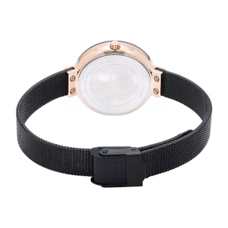 Bering Womens Crystal Accent Black Stainless Steel Bracelet Watch 11429-166