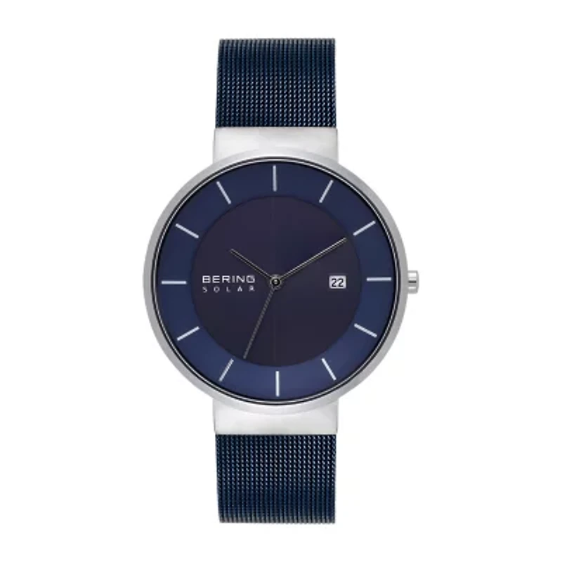 Bering Mens Blue Stainless Steel Bracelet Watch
