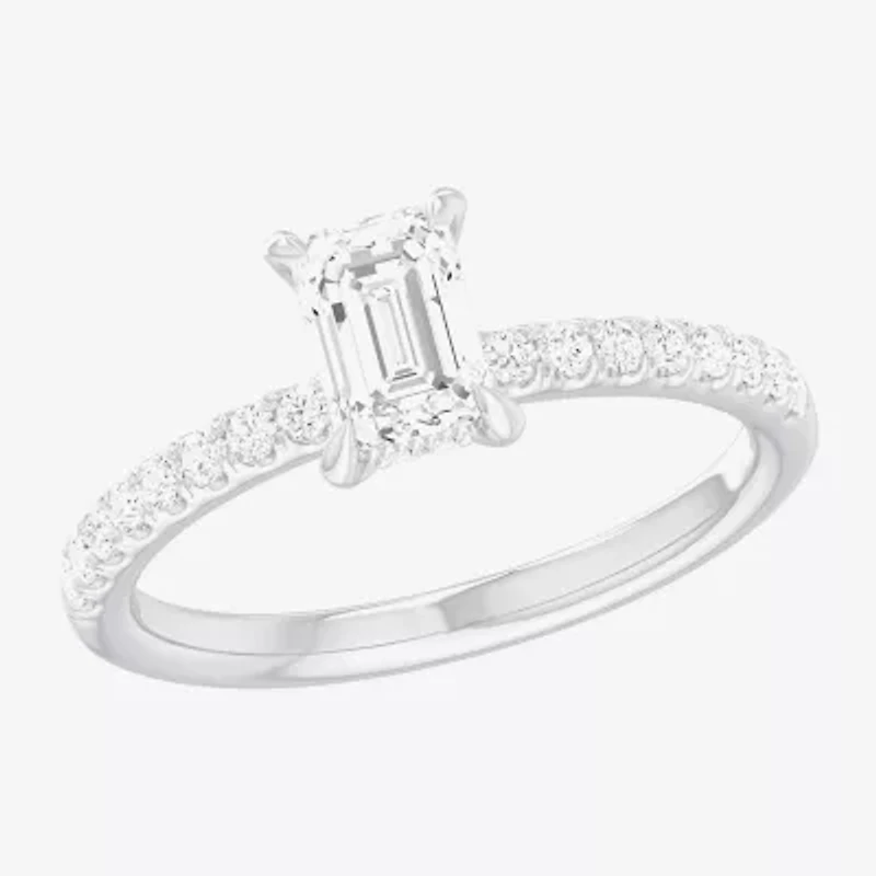 (G-H / Si1-Si2) Womens 1 CT. T.W. Lab Grown White Diamond 10K Gold Side Stone Engagement Ring