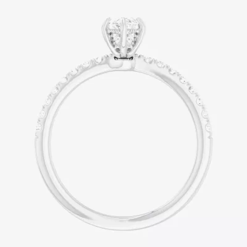 (G-H /  Si1-Si2) Womens 1 CT. T.W. Lab Grown White Diamond 10K Gold Marquise Side Stone Engagement Ring