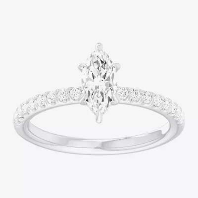(G-H /  Si1-Si2) Womens 1 CT. T.W. Lab Grown White Diamond 10K Gold Marquise Side Stone Engagement Ring