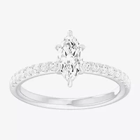 (G-H /  Si1-Si2) Womens 1 CT. T.W. Lab Grown White Diamond 10K Gold Marquise Side Stone Engagement Ring