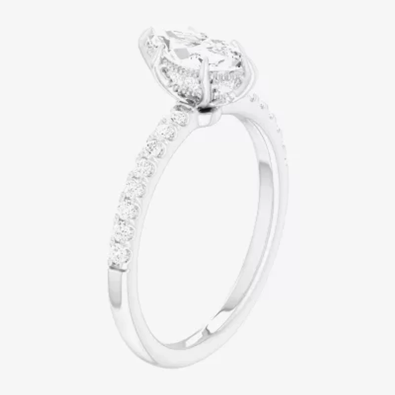 (G-H /  Si1-Si2) Womens 1 CT. T.W. Lab Grown White Diamond 10K Gold Marquise Side Stone Engagement Ring