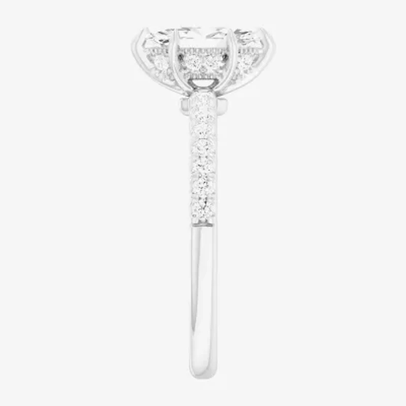 (G-H /  Si1-Si2) Womens 1 CT. T.W. Lab Grown White Diamond 10K Gold Marquise Side Stone Engagement Ring
