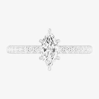 (G-H /  Si1-Si2) Womens 1 CT. T.W. Lab Grown White Diamond 10K Gold Marquise Side Stone Engagement Ring