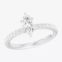 (G-H /  Si1-Si2) Womens 1 CT. T.W. Lab Grown White Diamond 10K Gold Marquise Side Stone Engagement Ring