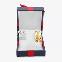 Yes, Please! Womens Lab Created White Sapphire 14K Gold Over Silver Sterling Silver Round 2 Pair Earring Set