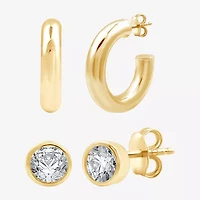 Yes, Please! Womens Lab Created White Sapphire 14K Gold Over Silver Sterling Silver Round 2 Pair Earring Set