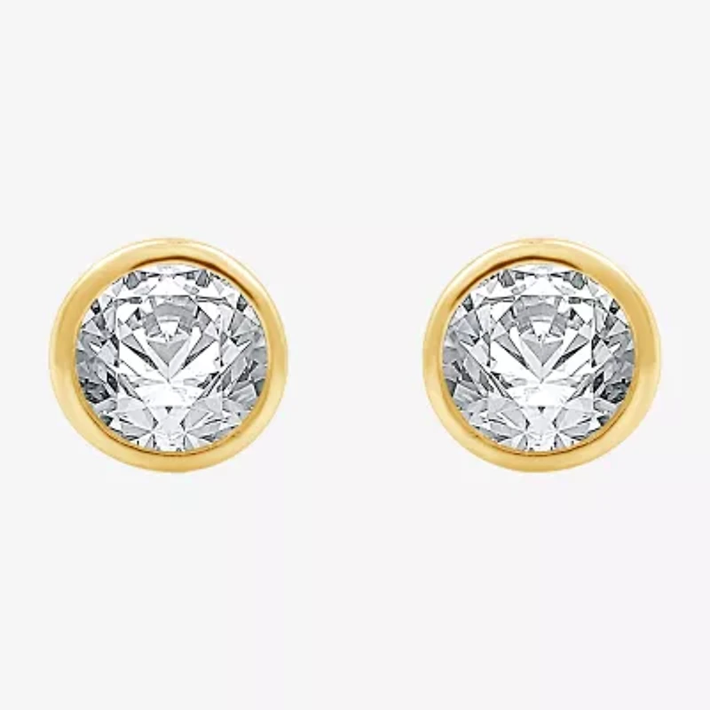 Yes, Please! Womens Lab Created White Sapphire 14K Gold Over Silver Sterling Silver Round 2 Pair Earring Set