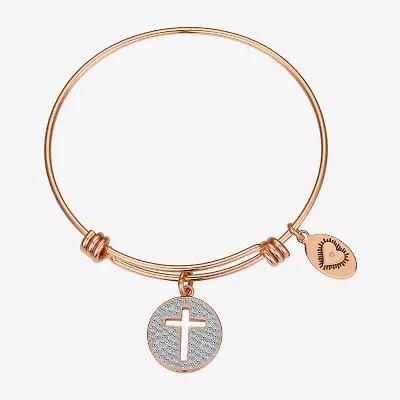 Footnotes Womens Crystal Stainless Steel Cross Bangle Bracelet