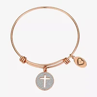 Footnotes Womens Crystal Stainless Steel Cross Bangle Bracelet