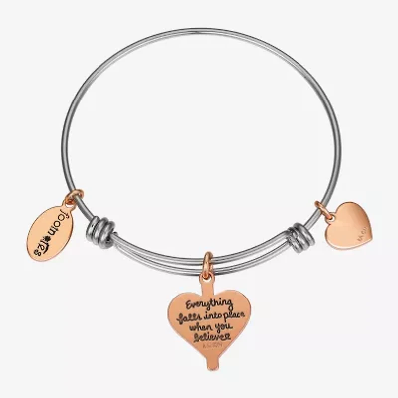Footnotes Faith Womens Cubic Zirconia Stainless Steel Cross Heart Bangle Bracelet