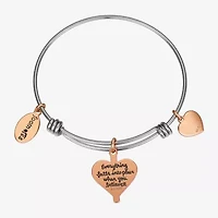 Footnotes Faith Womens Cubic Zirconia Stainless Steel Cross Heart Bangle Bracelet