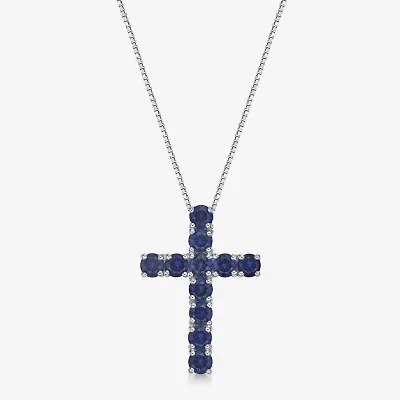 Womens Gemstone Sterling Silver Cross Pendant Necklace
