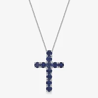 Womens Gemstone Sterling Silver Cross Pendant Necklace
