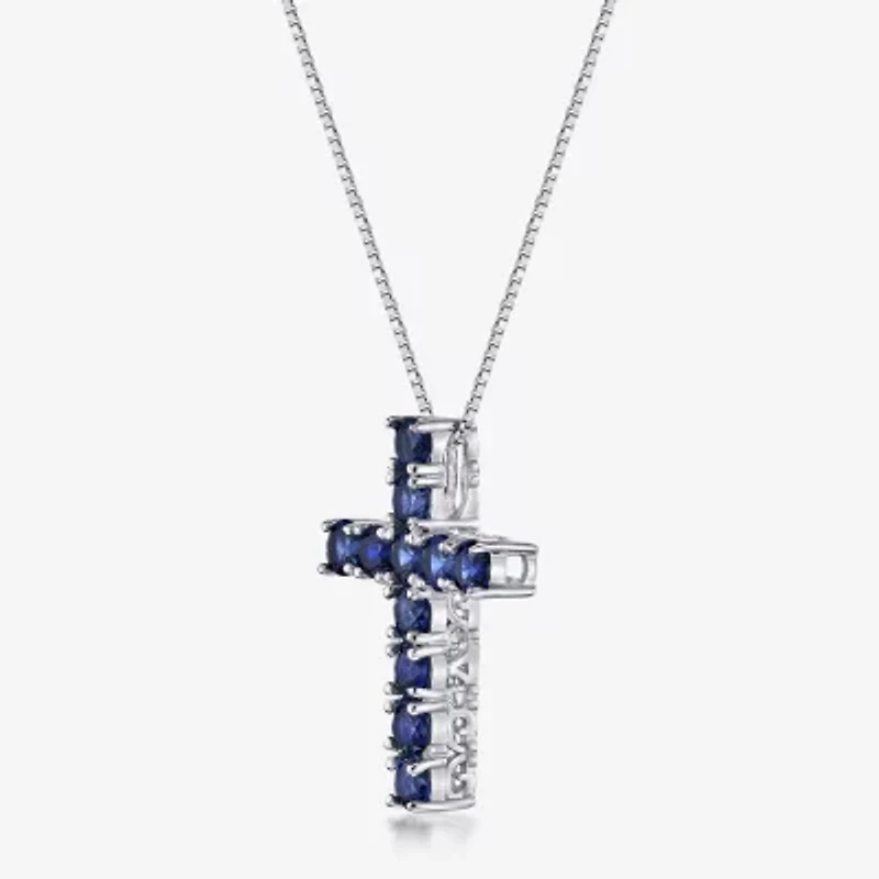Womens Gemstone Sterling Silver Cross Pendant Necklace