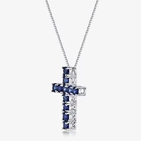 Womens Gemstone Sterling Silver Cross Pendant Necklace