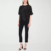 MSK Sequin Womens Round Neck Short Sleeve Blouse