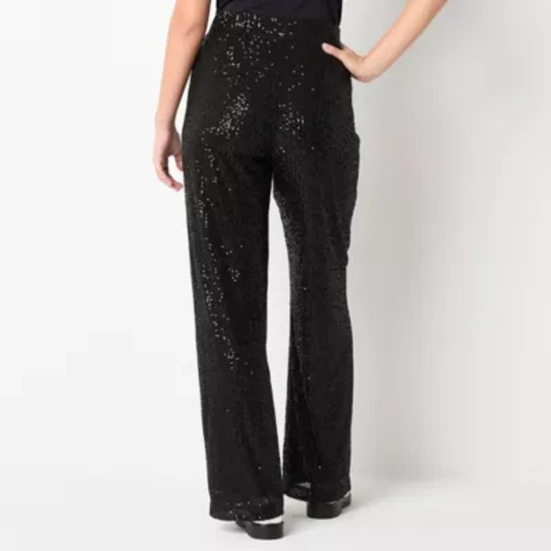 by&by Sequin Womens Wide Leg High Rise Juniors Flat Front Pant