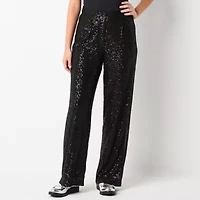 by&by Sequin Womens Wide Leg High Rise Juniors Flat Front Pant