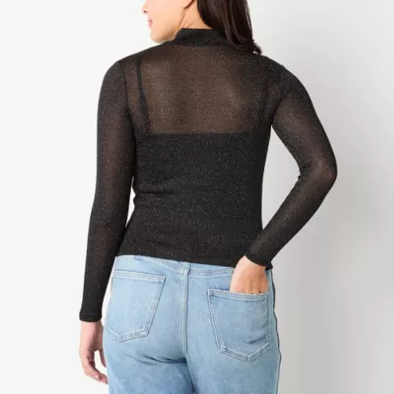 Arizona Build Cami Womens Mock Neck Long Sleeve Juniors T-Shirt